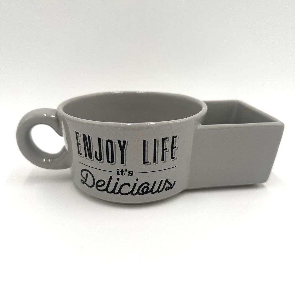 ENJOY LIFE it's Delicious Servette Home Ceramic Mug with Holder Soup & Crackers